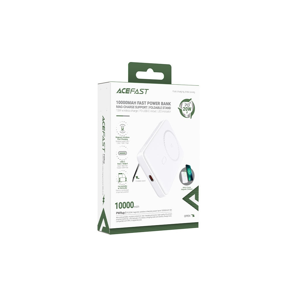 Батарея універсальна Acefast Magnetic Wireless 10000mAh 20W PD, QC/3.0, QI 20W, M6 White (6974316282617)