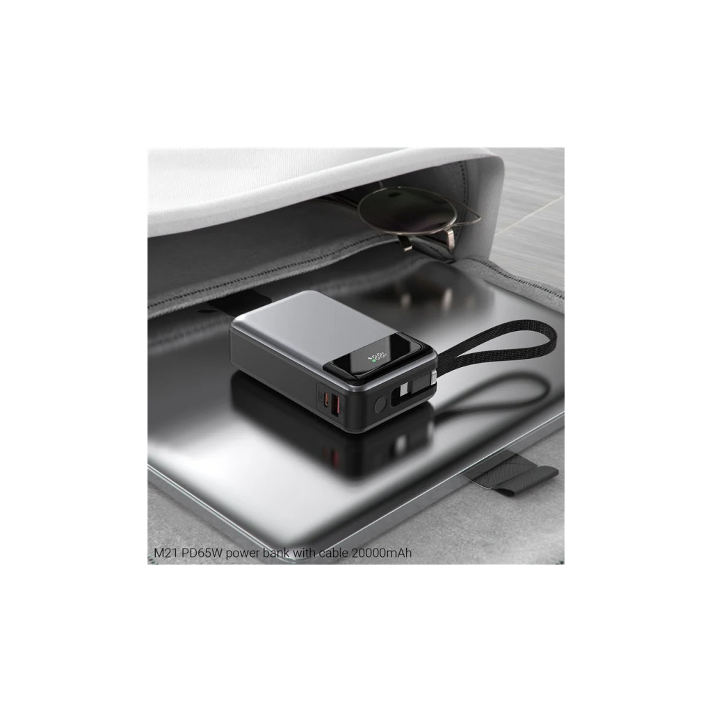 Батарея універсальна Acefast 20000mAh 65W PD, QC/3.0 USB-A+USB-C In/Out,build-in cable M21 Black-Gray (6974316283898)