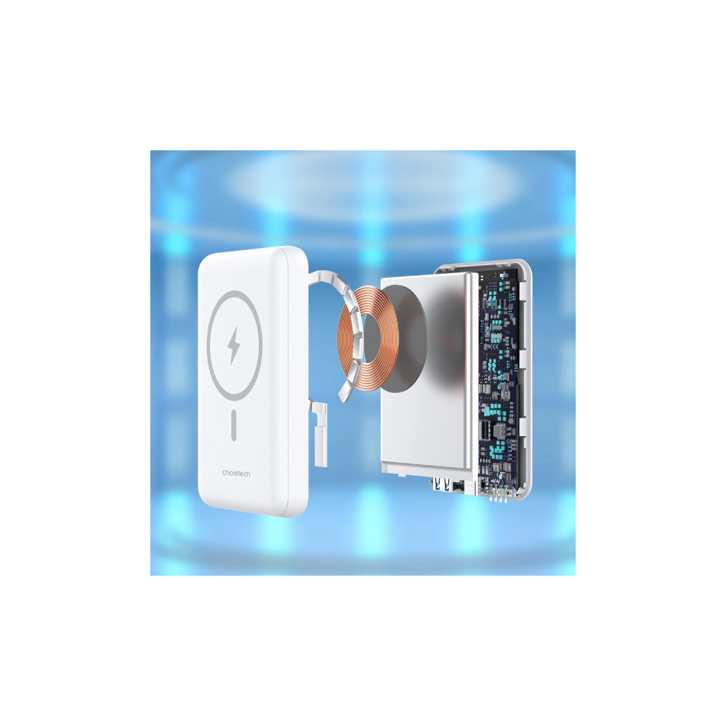Батарея універсальна Choetech Magnetic Wireless 10000mAh 20W, PD,QC/3.0, USB-A, USB-C, White (B663-ACWH)