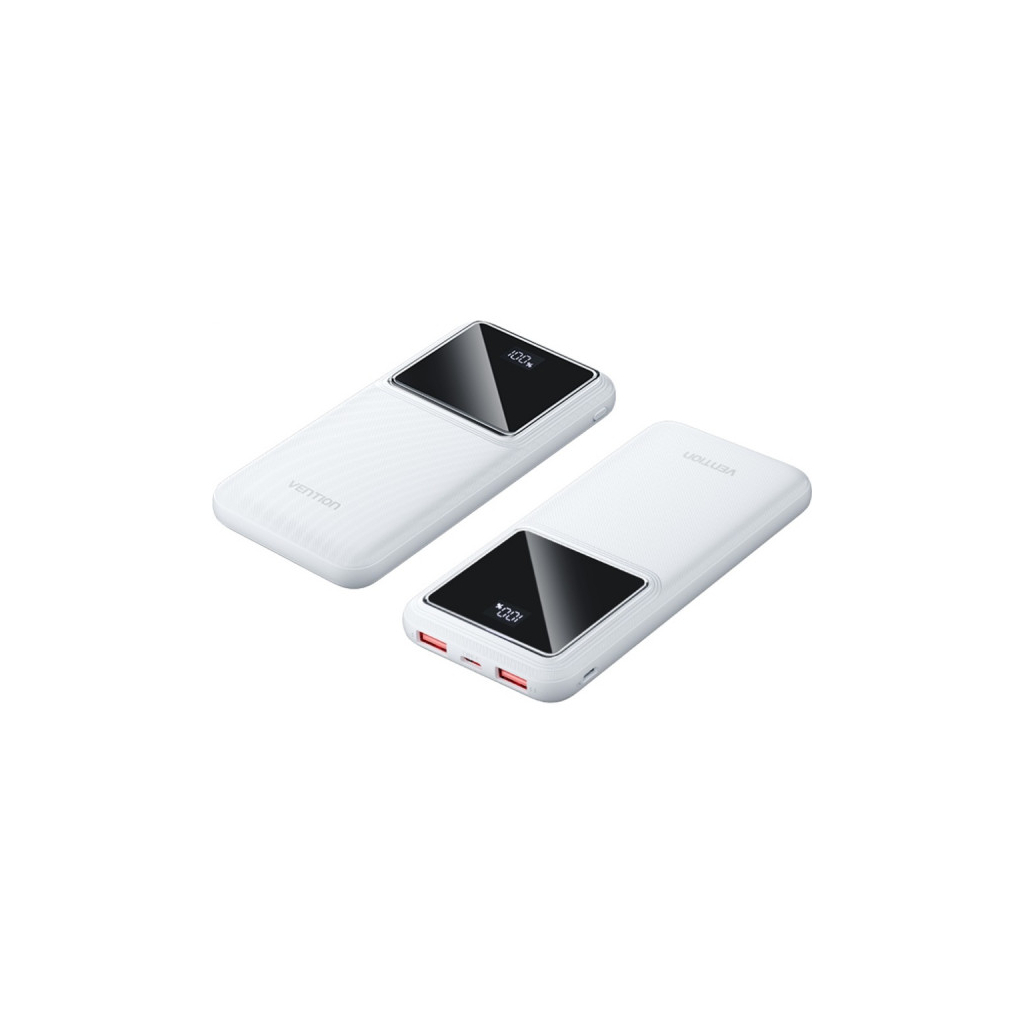 Батарея універсальна Vention 10000mAh 22.5W 3A PD, QC/3.0, LED Display, White (FHKW0)