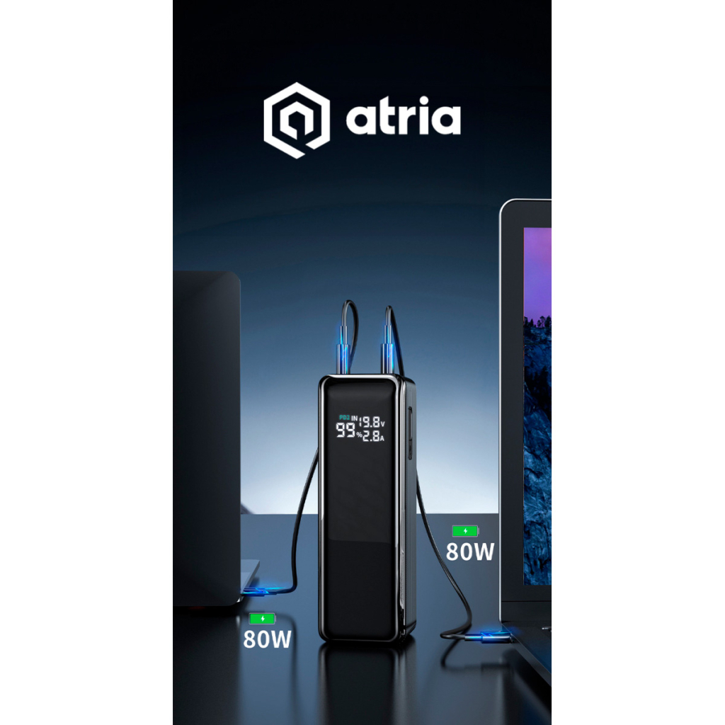 Батарея універсальна Atria 30000mAh PD/3.1/160W(Max)80W+80W, QC/3.0/22.5W (WPD-160S)