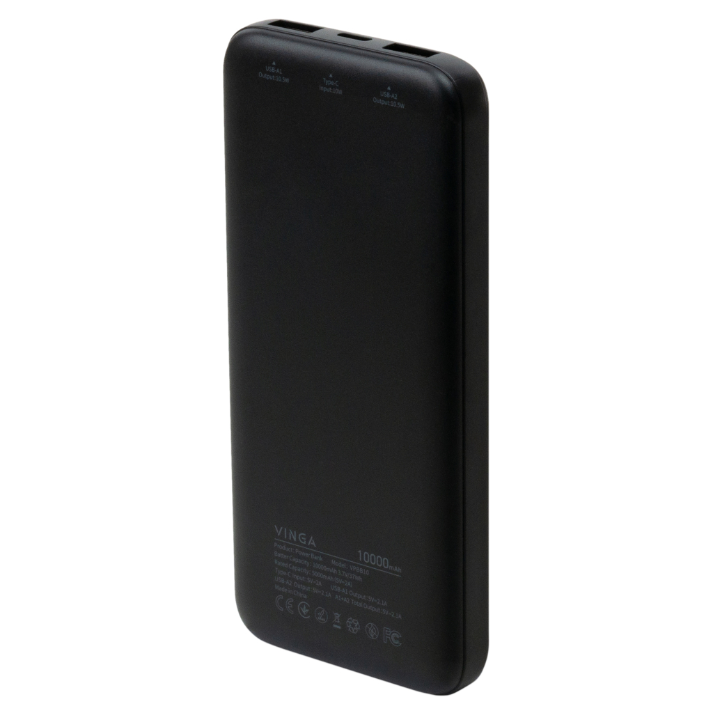 Батарея універсальна Vinga 10000 mAh 10W Black (VPBB10)