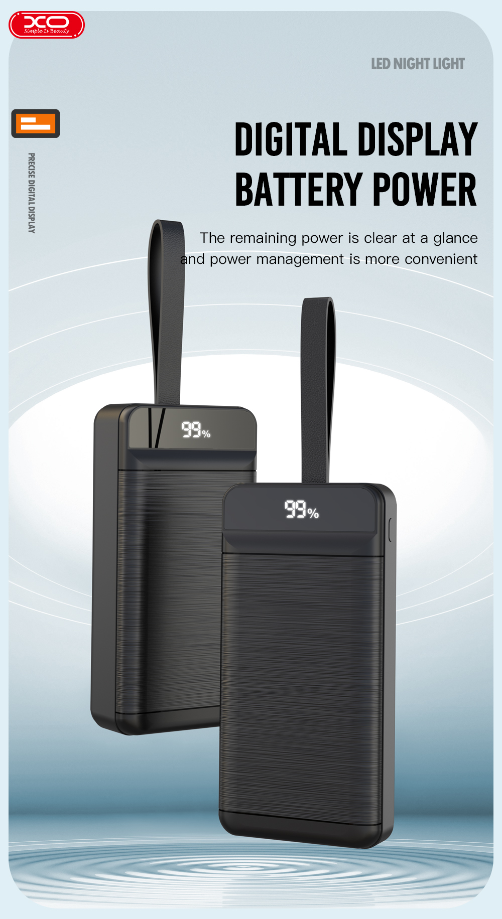 Портативний зарядний пристрій XO PR157 - 40000 mAh 3-Input PD20W + QC22.5W with light Black