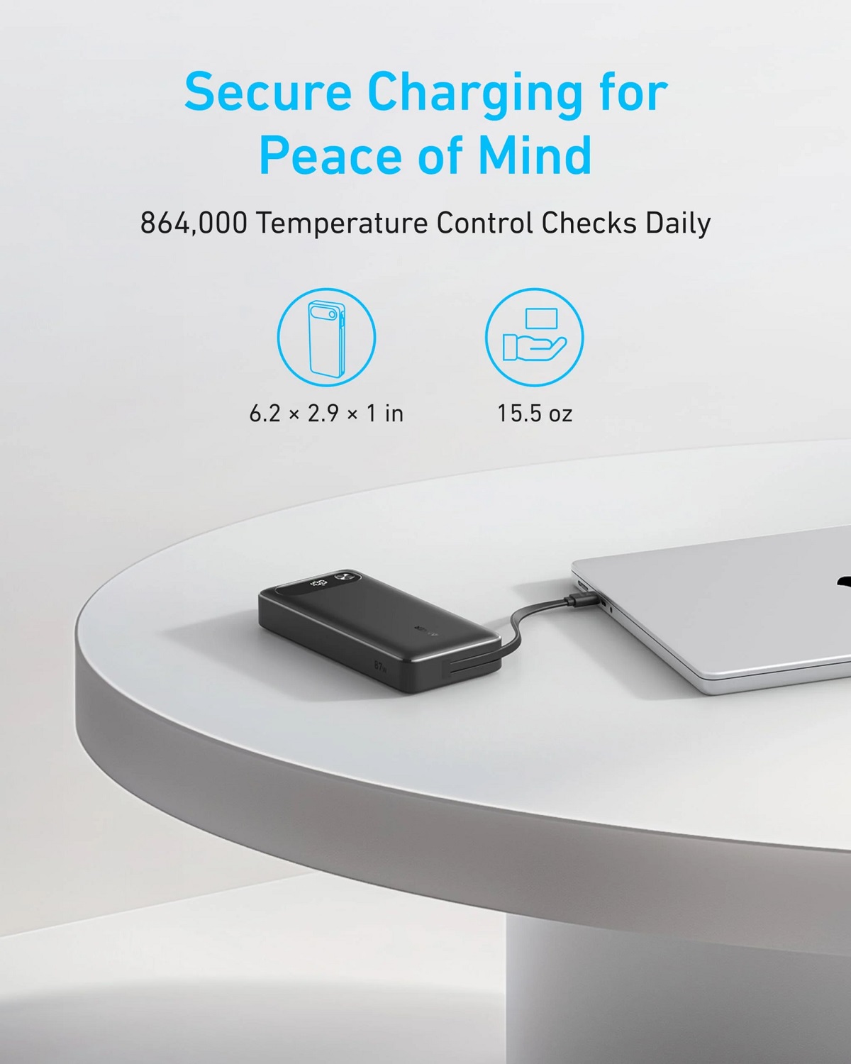 Портативний зарядний пристрій Anker PowerCore - 20000 mAh 87W PD Built-In USB-C Cable Black