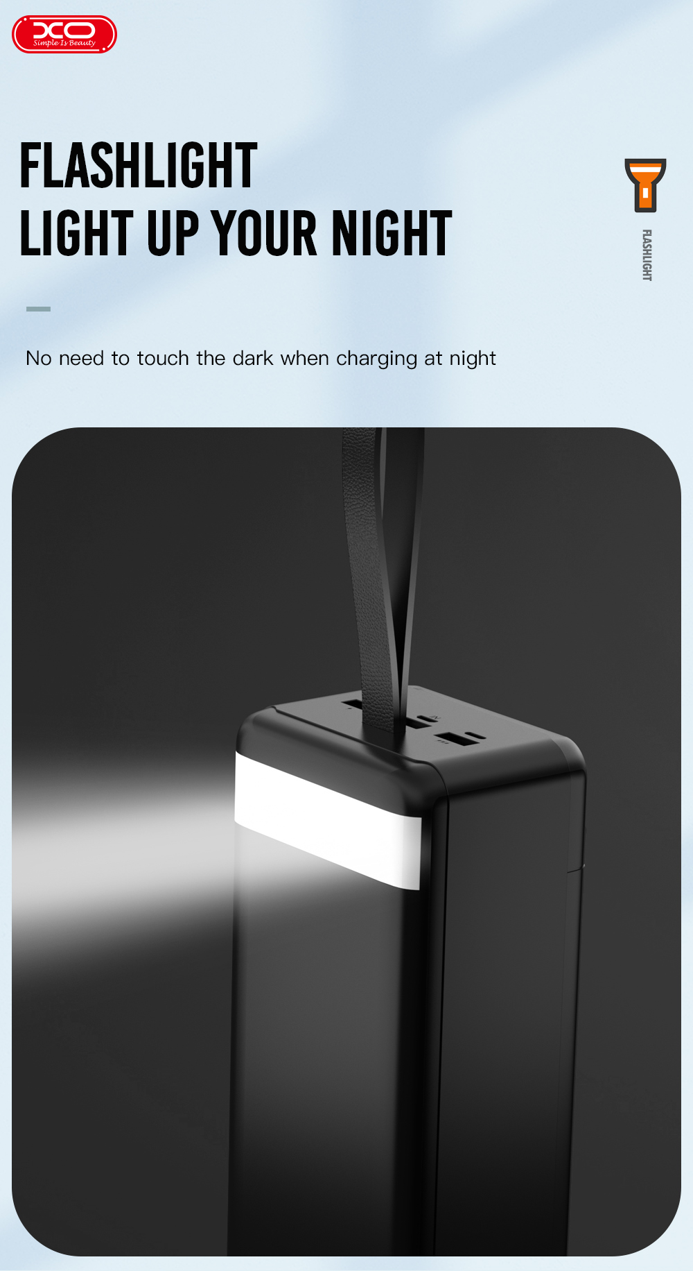 Портативний зарядний пристрій XO PR158 - 50000 mAh 3-Input PD20W + QC22.5W with light Black