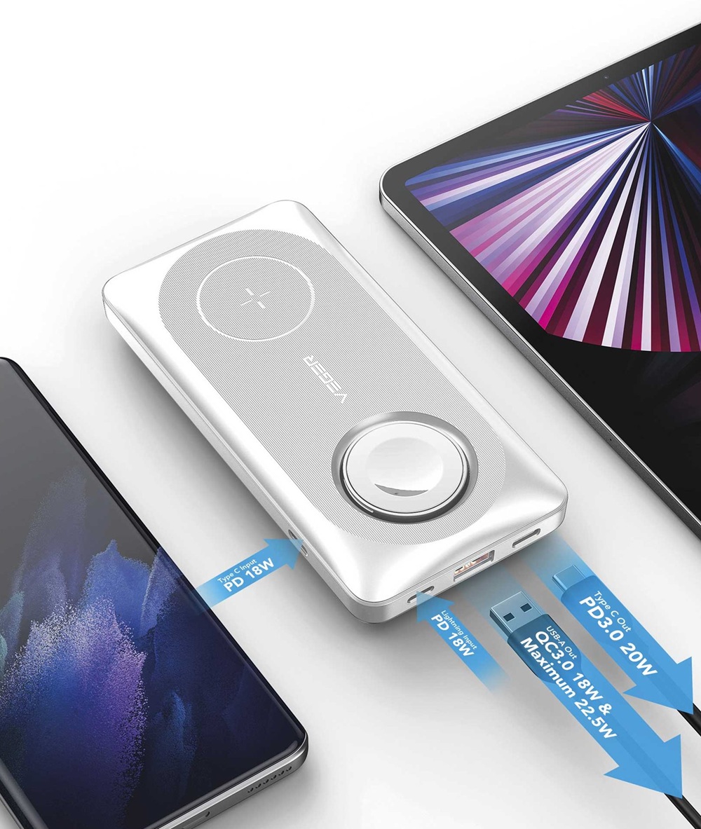 Портативний зарядний пристрій Yenkee YPB 510 - 10000 mAh PD 22,5W 3in1 Qi Wireless (White)