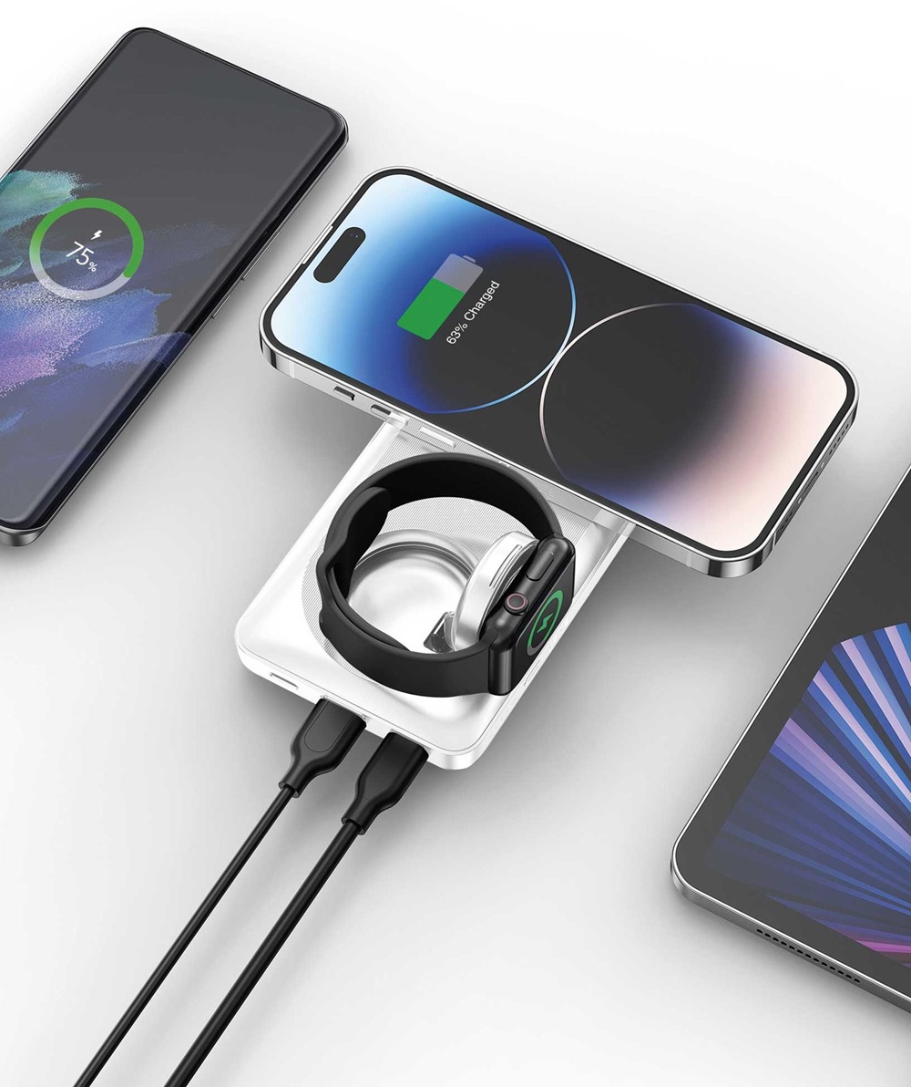 Портативний зарядний пристрій Yenkee YPB 510 - 10000 mAh PD 22,5W 3in1 Qi Wireless (White)