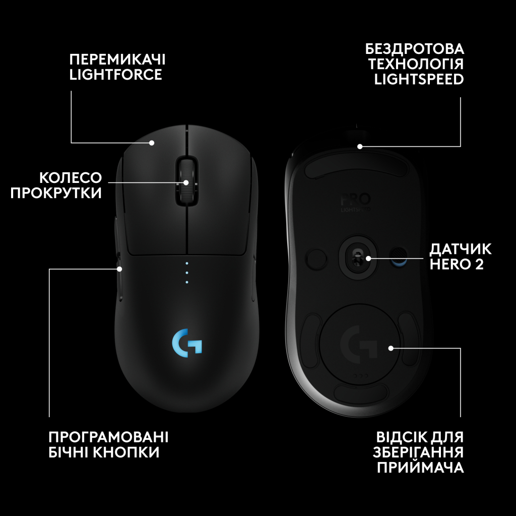 Мишка Logitech G Pro 2 Lightspeed Wireless Black (910-007295)