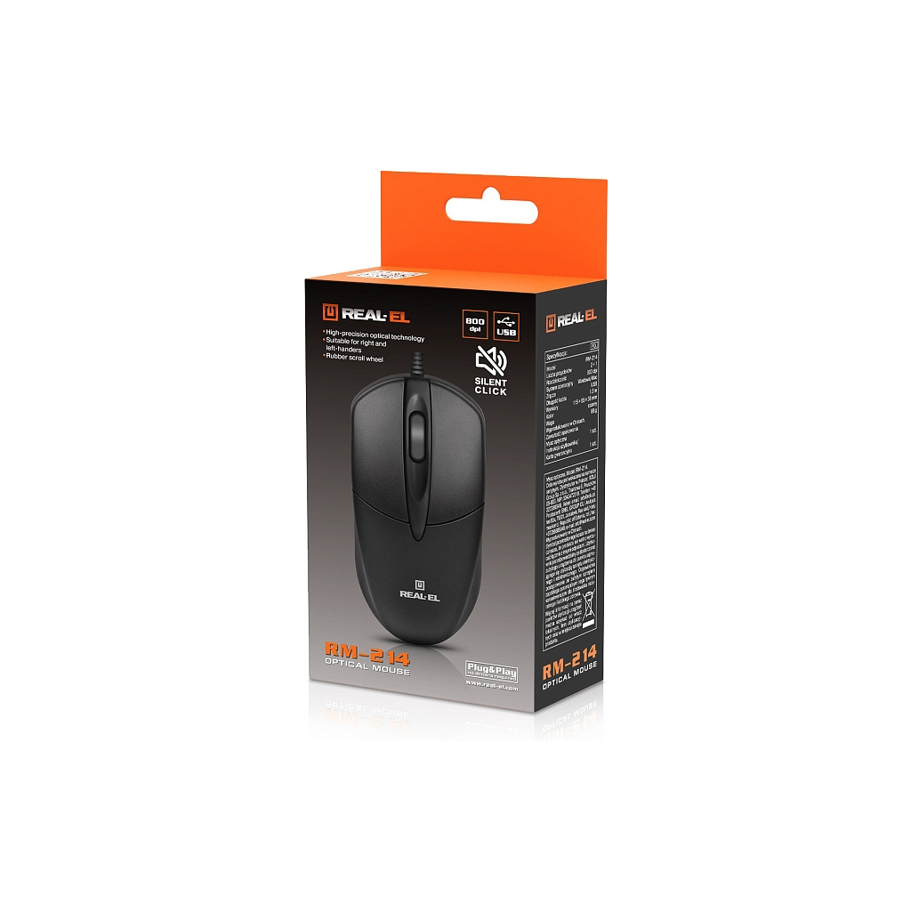 Мишка REAL-EL RM-214 USB Black (EL123200039)