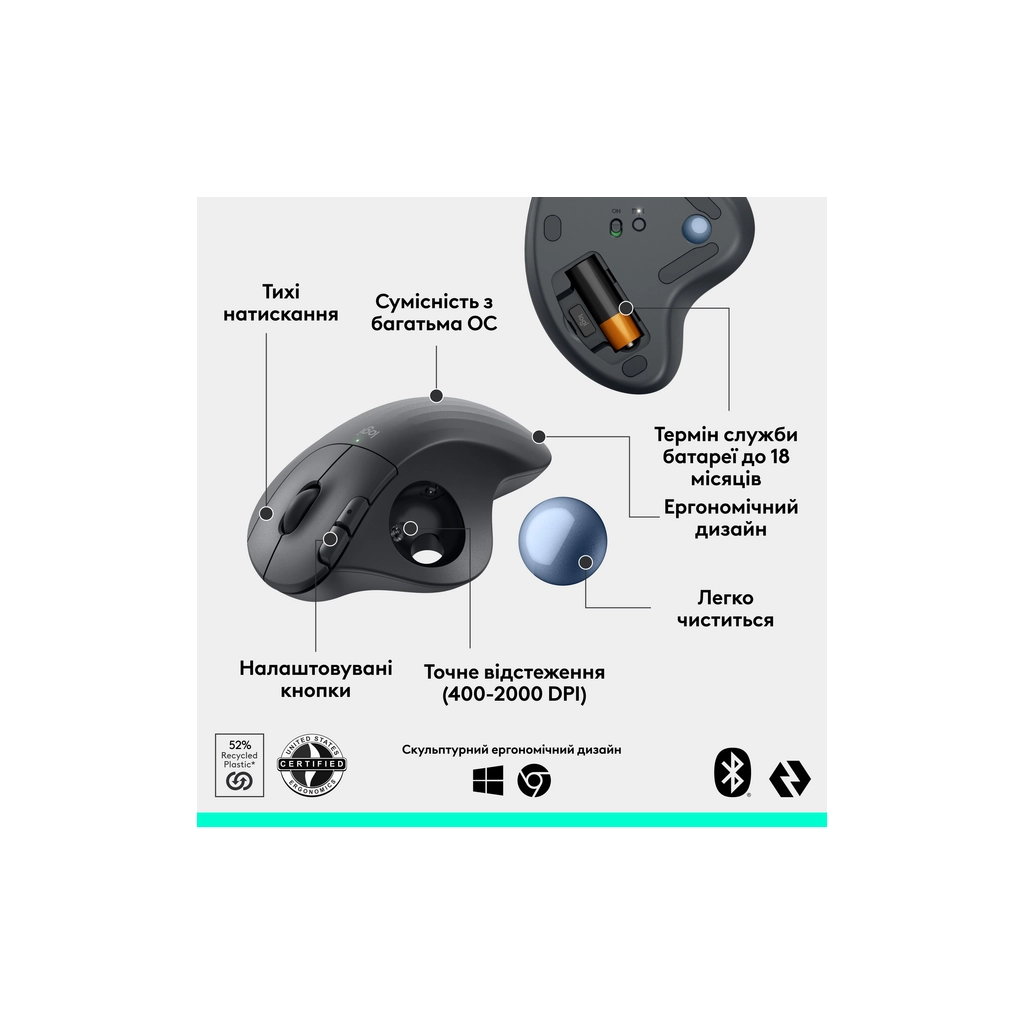 Мишка Logitech Ergo M575S Wireless Trackball Graphite (910-007029)