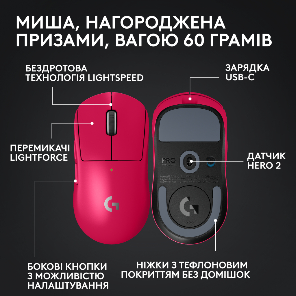 Мишка Logitech G Pro X Superlight 2 Lightspeed Wireless Magenta (910-006797)