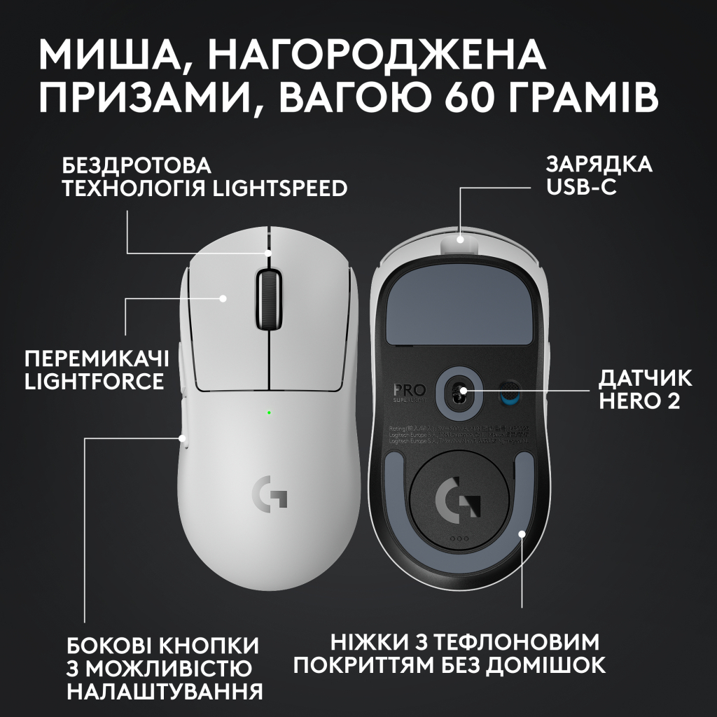Мишка Logitech G Pro X Superlight 2 Lightspeed Wireless White (910-006638)