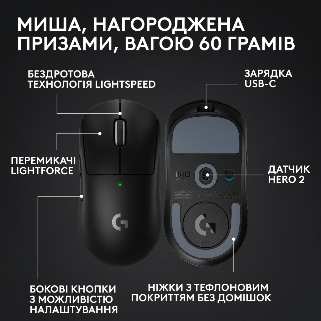 Мишка Logitech G Pro X Superlight 2 Lightspeed Wireless Black (910-006630)