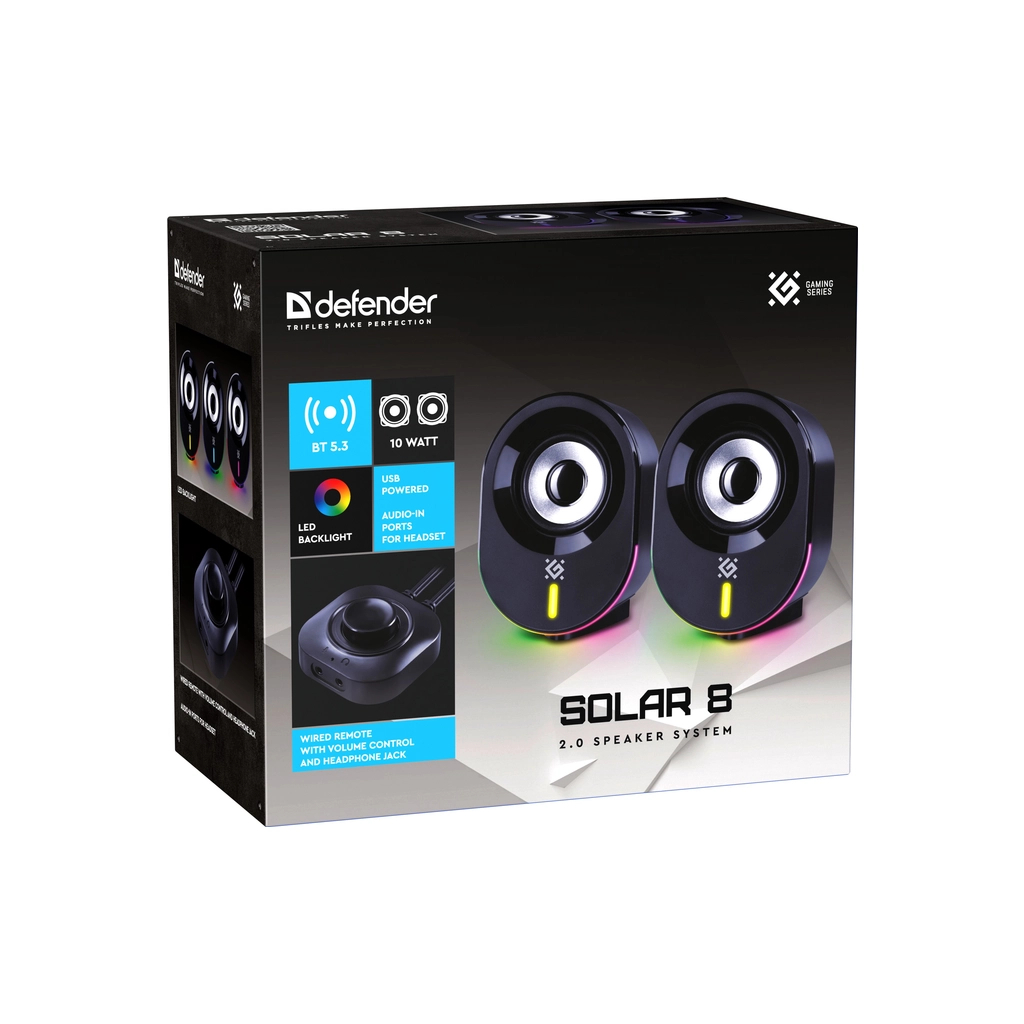 Акустична система Defender Solar 8 LED Bluetooth USB Black (65938)