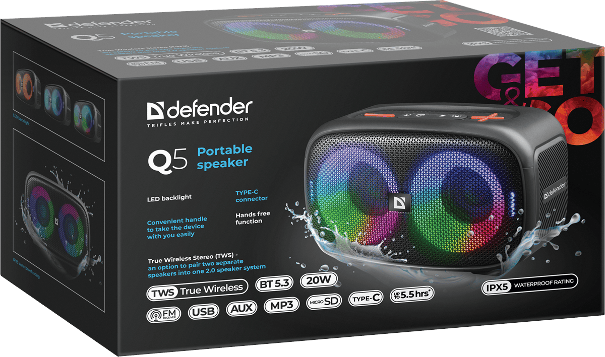 Портативна акустика Defender Q5 20 W Black (65305)
