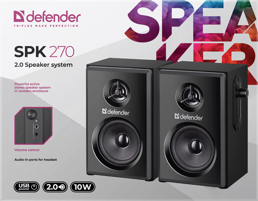 Акустика Defender 2.0 SPK-270 10Вт USB Black (65270)
