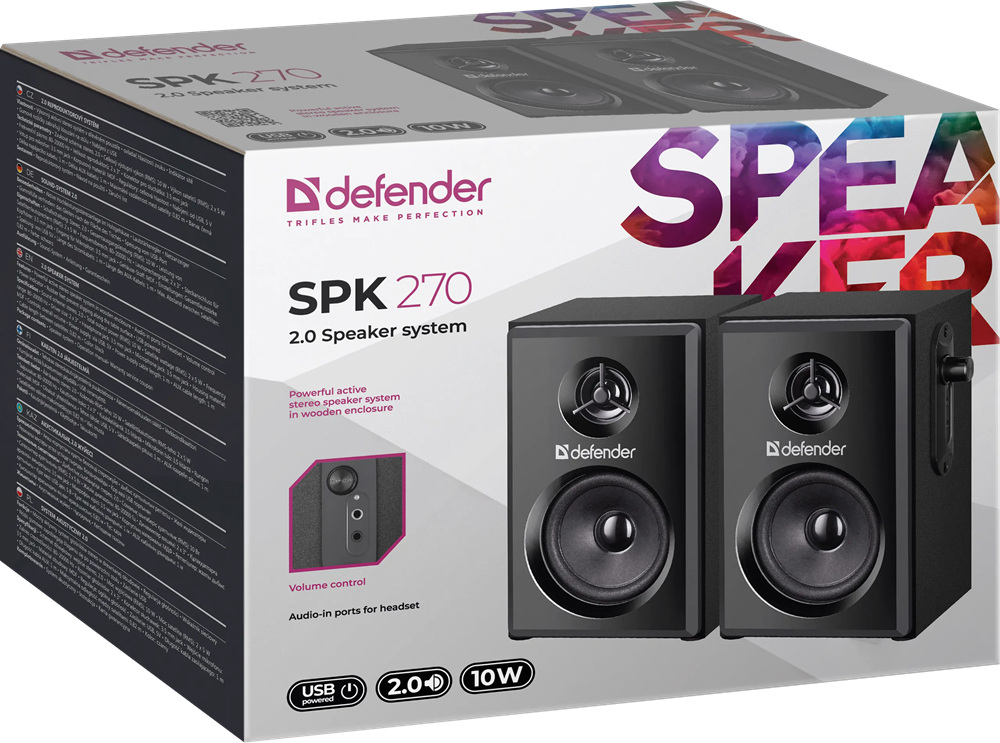 Акустика Defender 2.0 SPK-270 10Вт USB Black (65270)