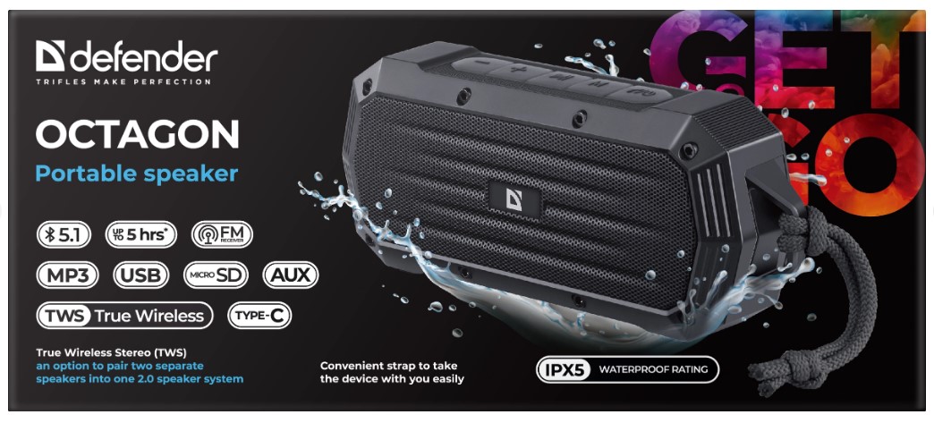 Портативна акустика Defender Octagon Black (65039)