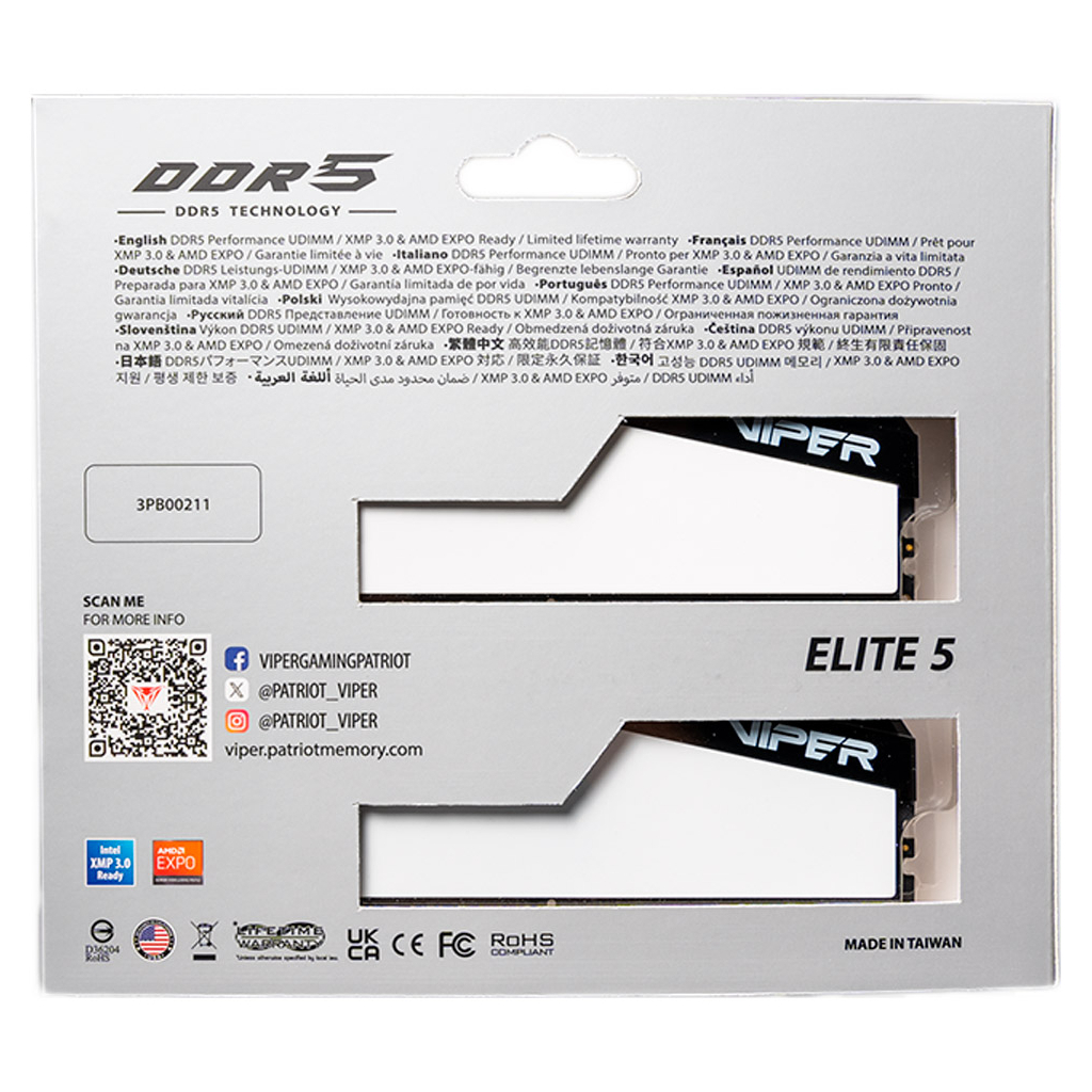 Модуль пам'яті для комп'ютера DDR5 32GB (2x16GB) 6000 MHz Viper Elite 5 Patriot (VEB532G6030KW)