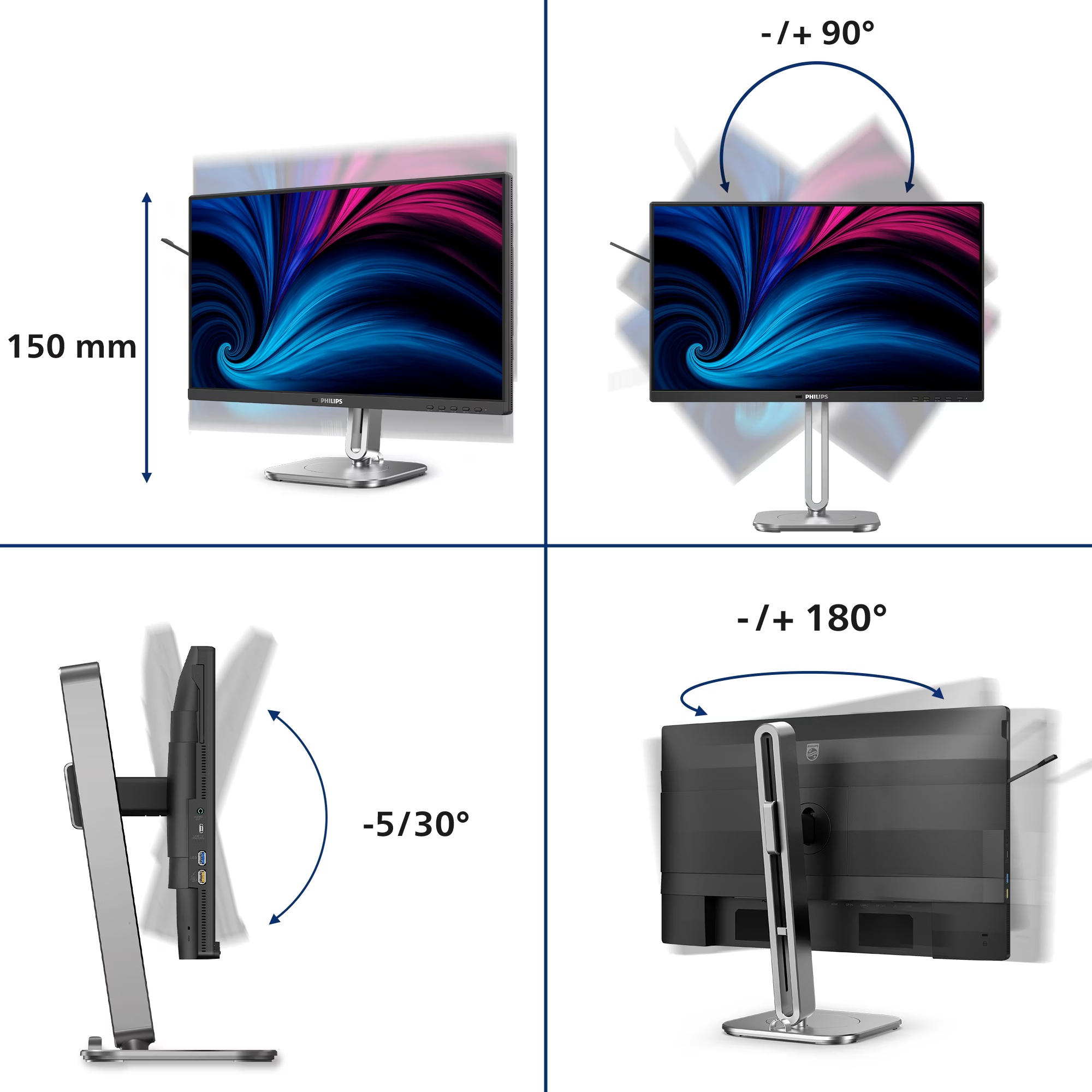 Монiтор 23.8" Philips 24B2U4301/00 Black/Silver