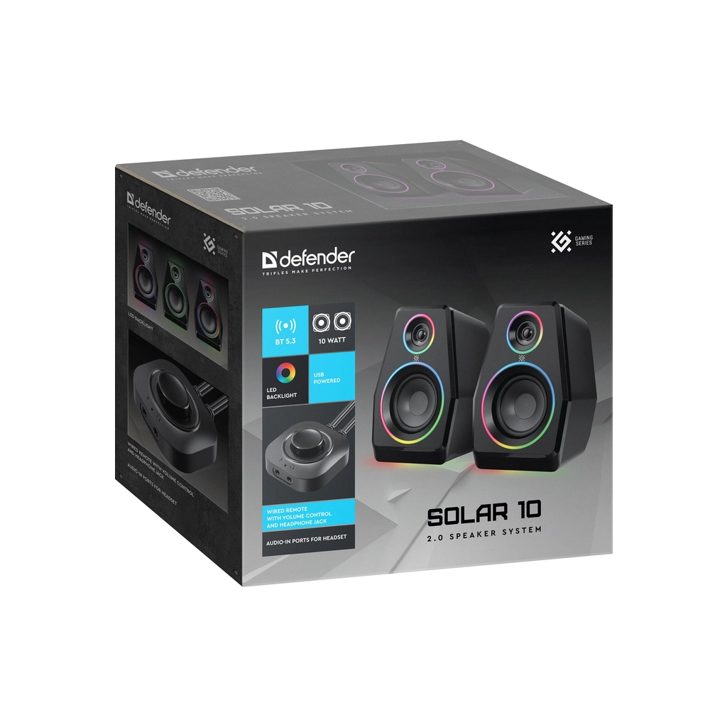 Акустична система Defender Solar 10 LED Bluetooth USB Black (65940)