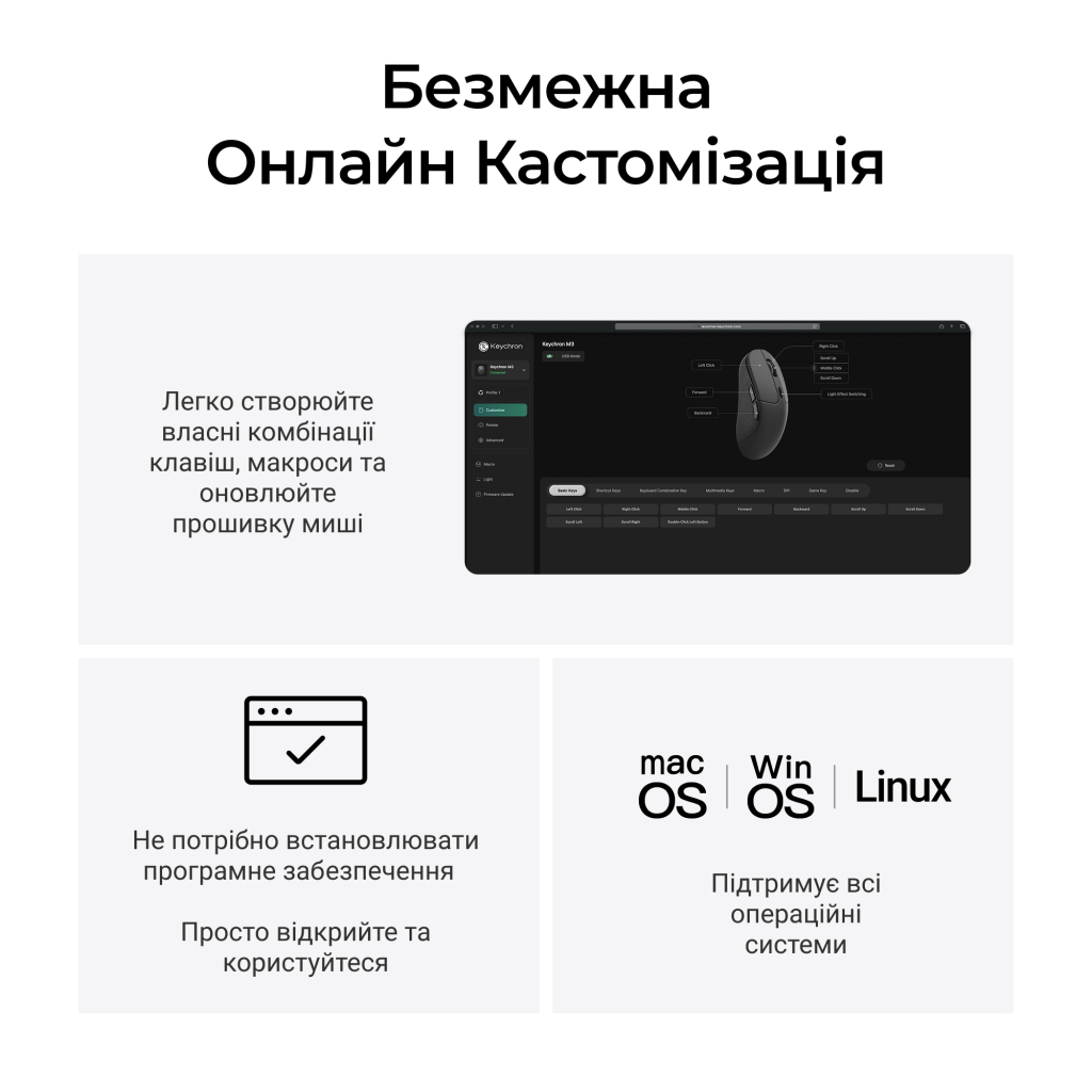 Мишка Keychron M3 Wireless/Bluetooth/USB Black (M3-A23)