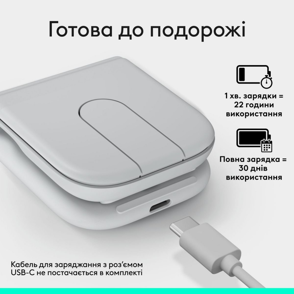 Мишка Logitech Mobi Fold Bluetooth Off-White (910-007631)