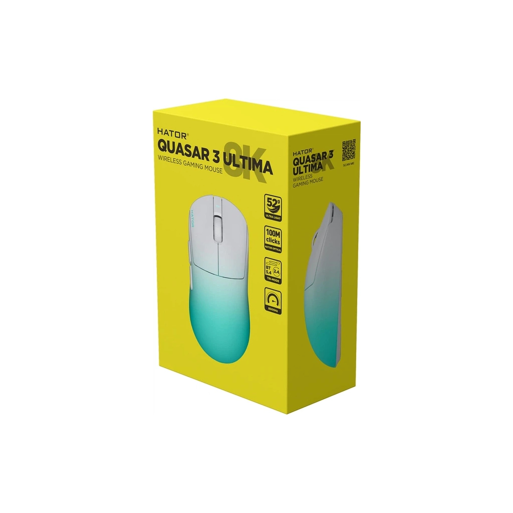 Мишка Hator Quasar 3 Ultima 8K Wireless/Bluetooth/USB White/Mint (HTM761)