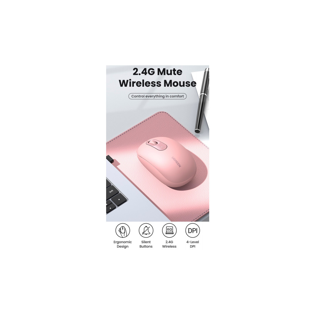 Мишка Ugreen MU105 Wireless Pink (90686)
