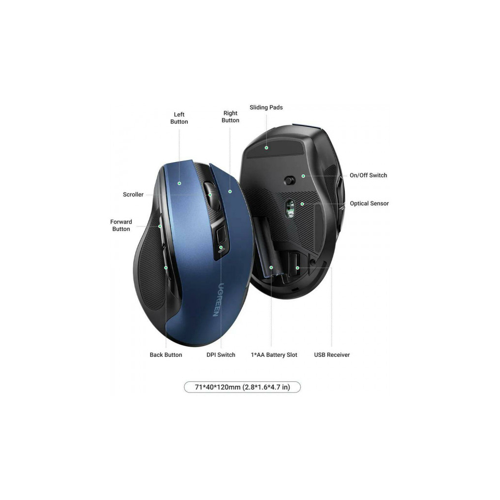 Мишка Ugreen MU006 Ergonomic Wireless Blue (15064)