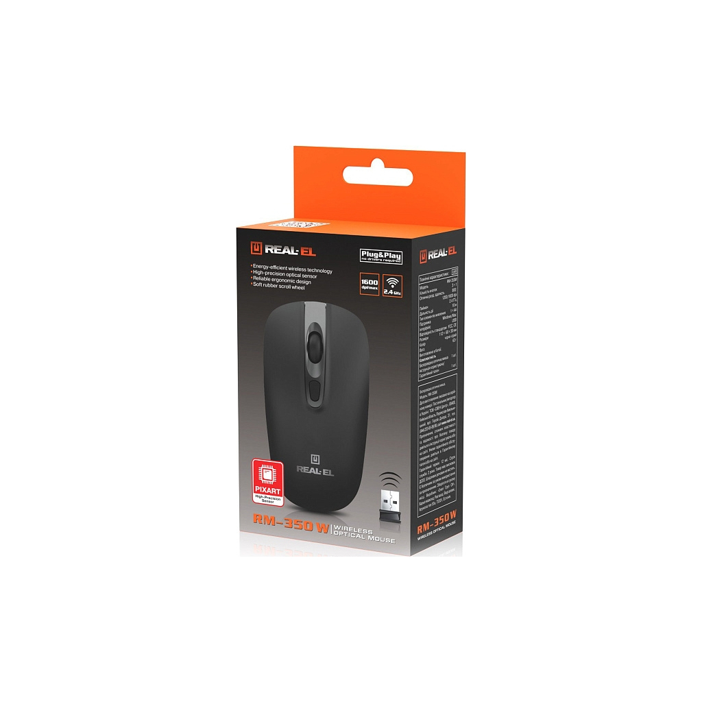 Мишка REAL-EL RM-350W Wireless Black/Gray (EL123200043)