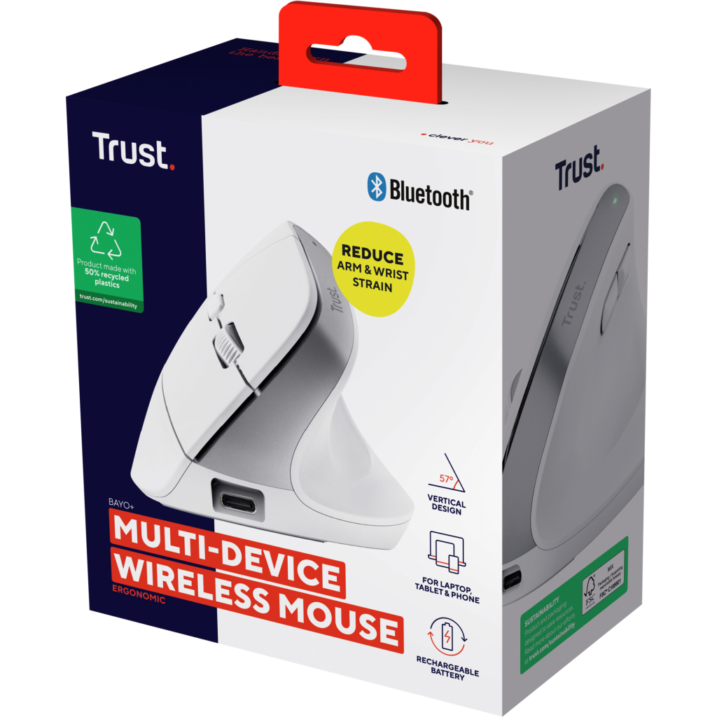 Мишка Trust Bayo+ Ergonomic Wireless/Bluetooth White (25399)