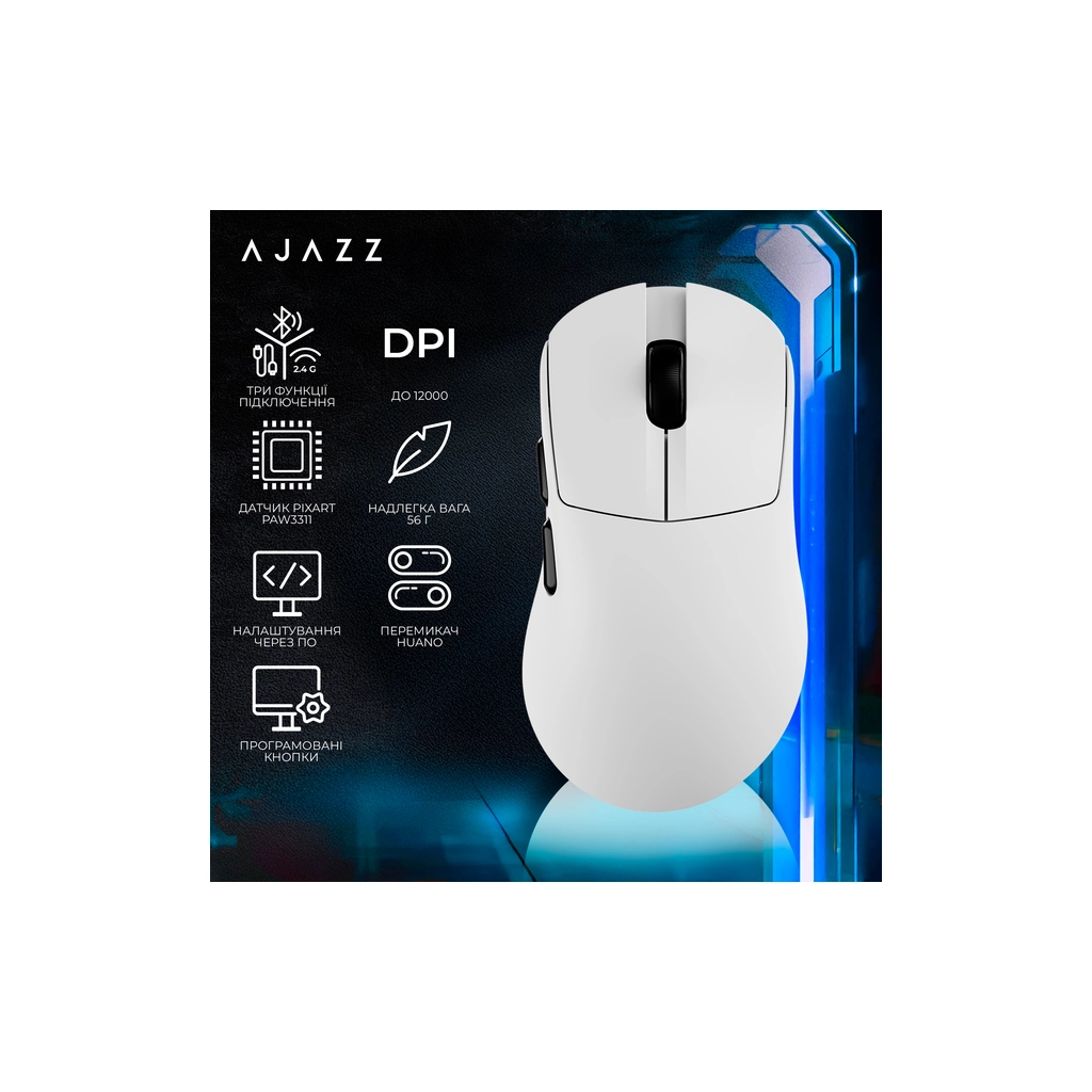 Мишка Ajazz AJ179 V2 MAX Wireless/Bluetooth/USB White (AJ179-V2-MAX-W)