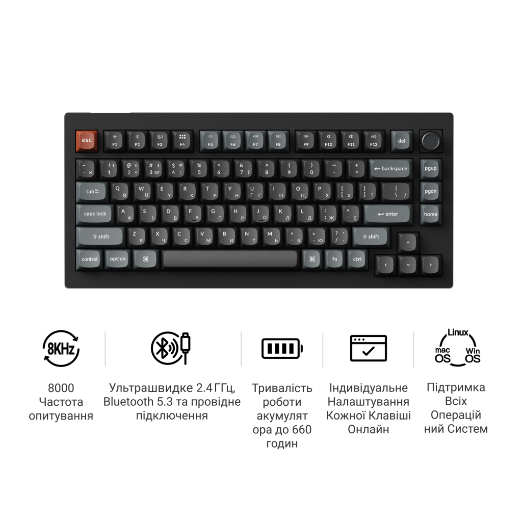 Клавіатура Keychron V1 Ultra Keychron Red Switch RGB UA Black (V1U-D1-UA)