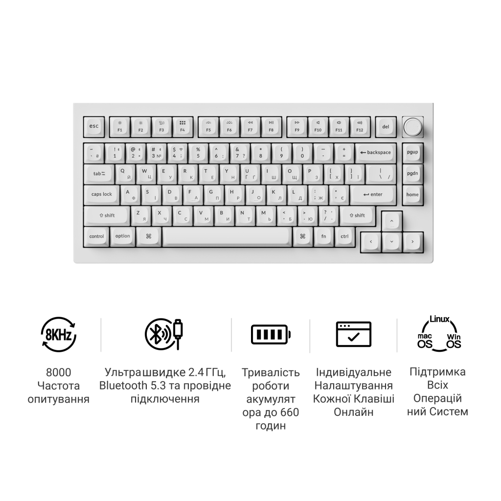 Клавіатура Keychron V1 Ultra Keychron Red Switch RGB UA White (V1U-F1-UA)