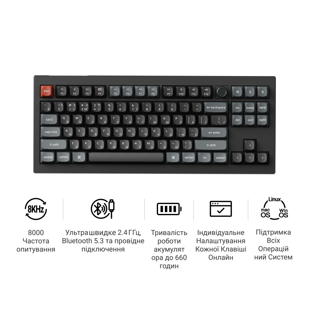 Клавіатура Keychron V3 Ultra Keychron Red Switch RGB UA Black (V3U-D1-UA)
