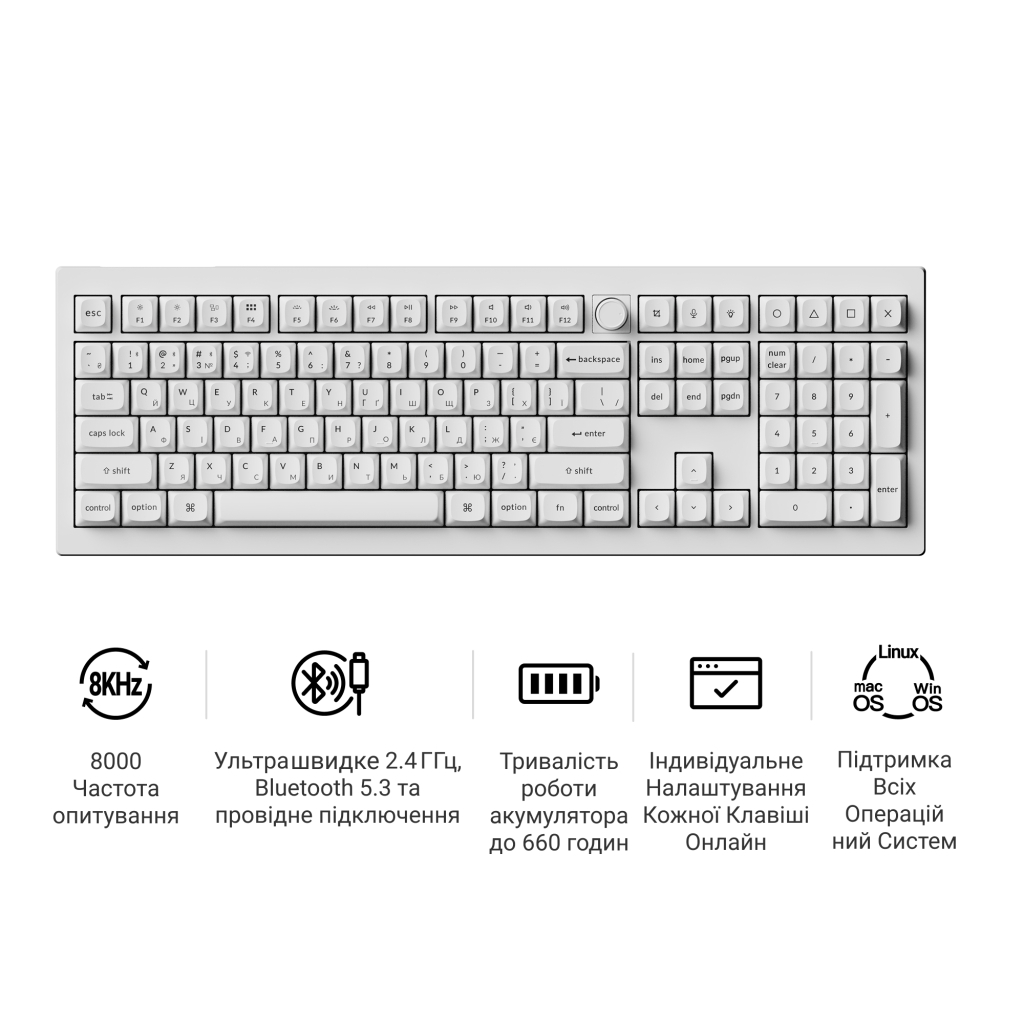 Клавіатура Keychron V6 Ultra Keychron Red Switch RGB UA White (V6U-F1-UA)