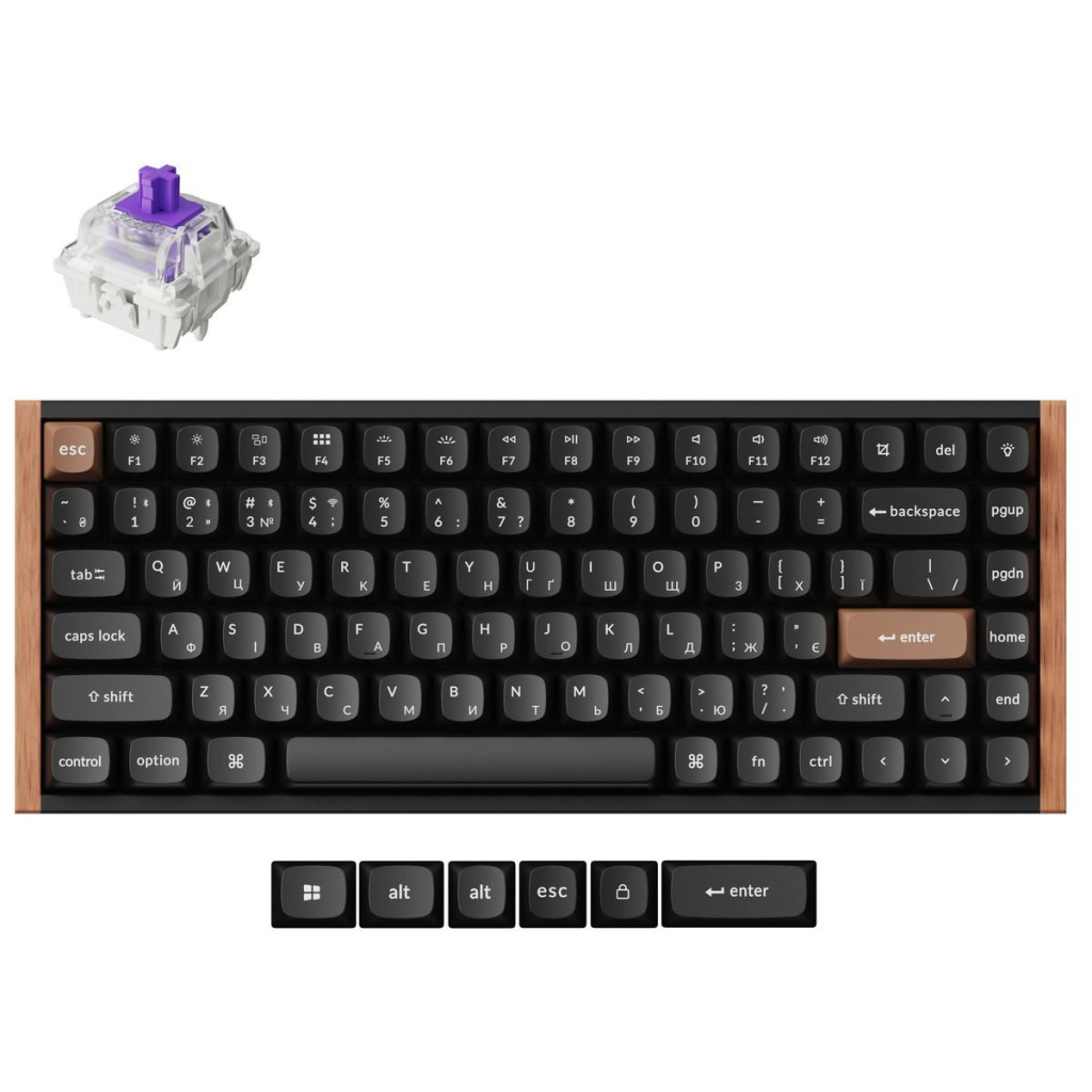 Клавіатура Keychron K2HE Gateron Double-Rail Magnetic Nebula Hot-swap QMK Wireless/Bluetooth/USB-А UA Wood/Black (K2H-F1-UA)