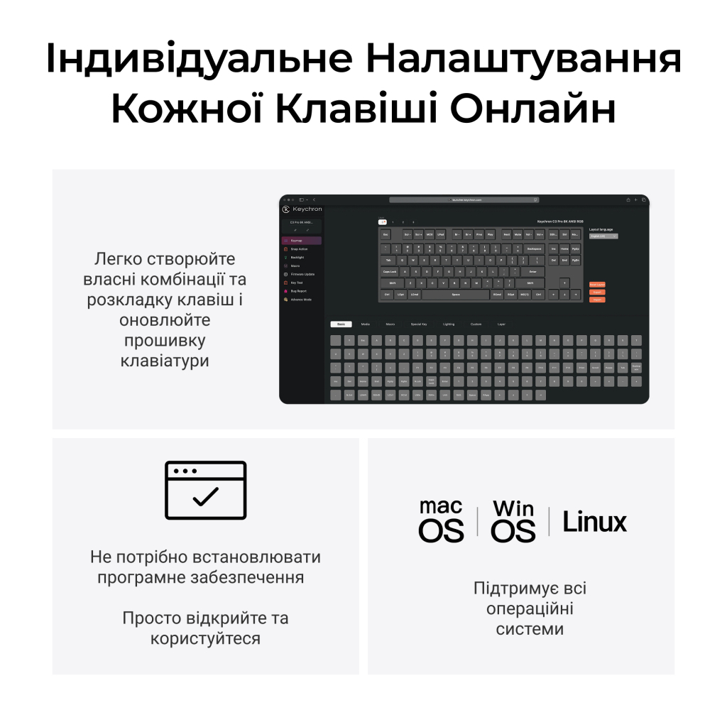 Клавіатура Keychron C3 Max Super Red Switch RGB Wireless/Bluetooth/USB UA Black (C3M-H1-UA)
