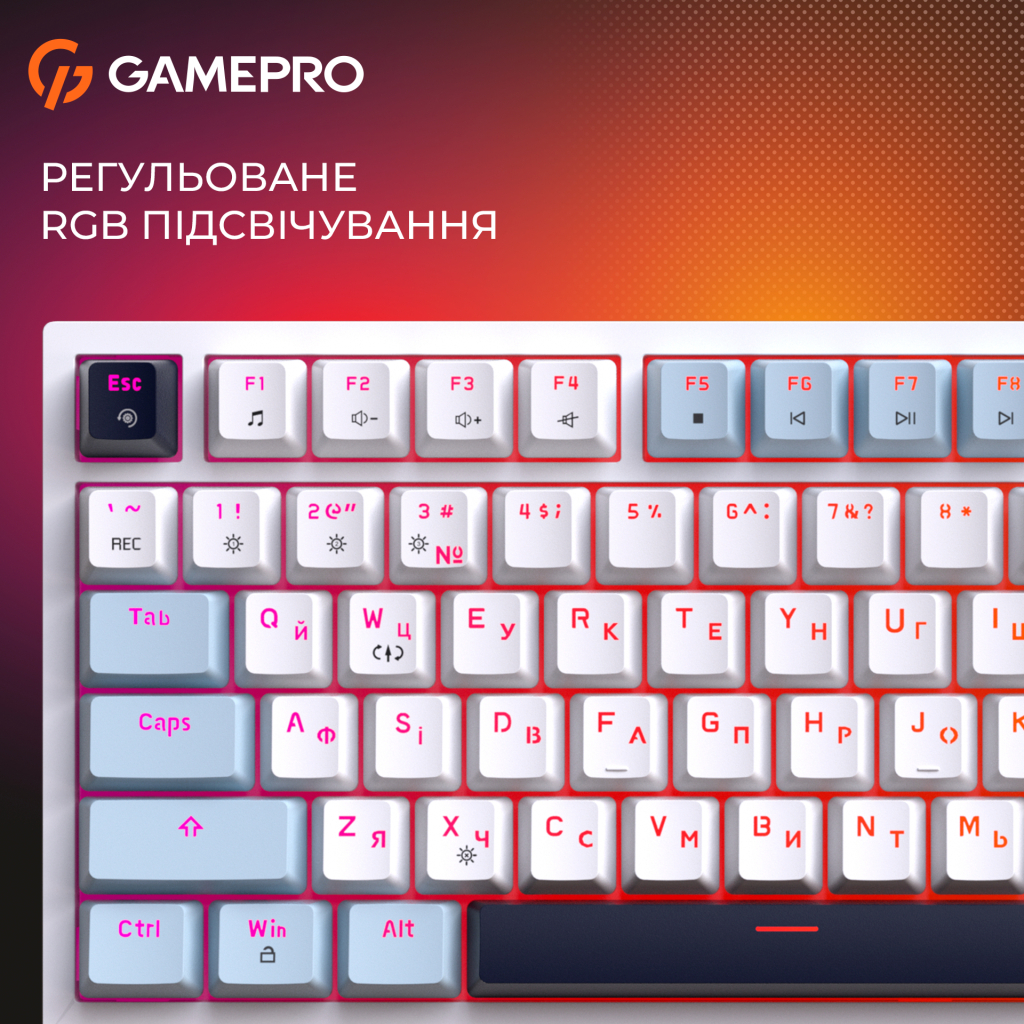 Клавіатура GamePro MK160 V2 Warden QLAB Sakura Linear RGB USB UA White (MK160-V2-BL-QS)