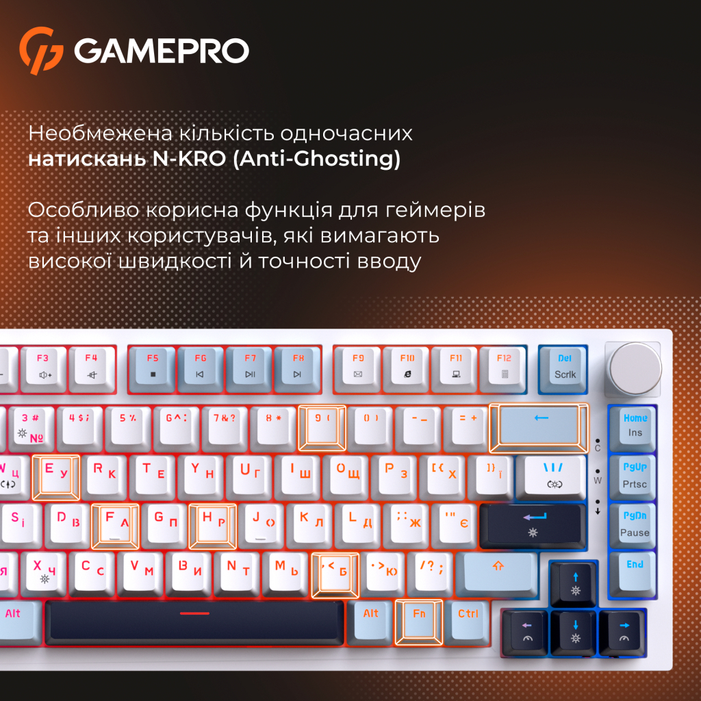 Клавіатура GamePro MK160 V2 Warden QLAB Sakura Linear RGB USB UA White (MK160-V2-BL-QS)
