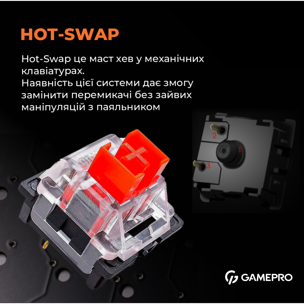 Клавіатура GamePro MK130R Hot-Swap Red Swich RGB USB UA Black (MK130R)
