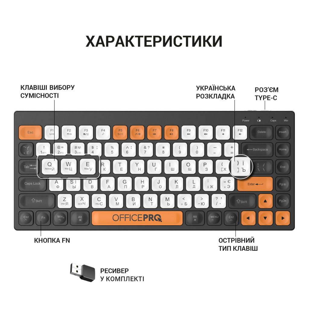 Клавіатура OfficePro SK955B Wireless/Bluetooth Black (SK955B)