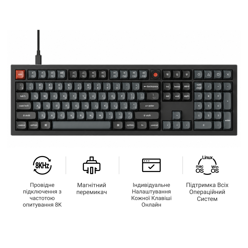 Клавіатура Keychron V6 8K Keychron Super Red Switch RGB USB UA Black (V6W-D1-UA)