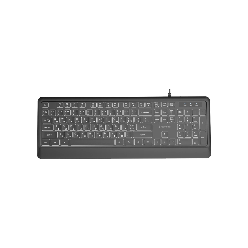 Клавіатура Gembird Slim Multimedia White Backlight USB Black (KB-UML-04-CYRL)