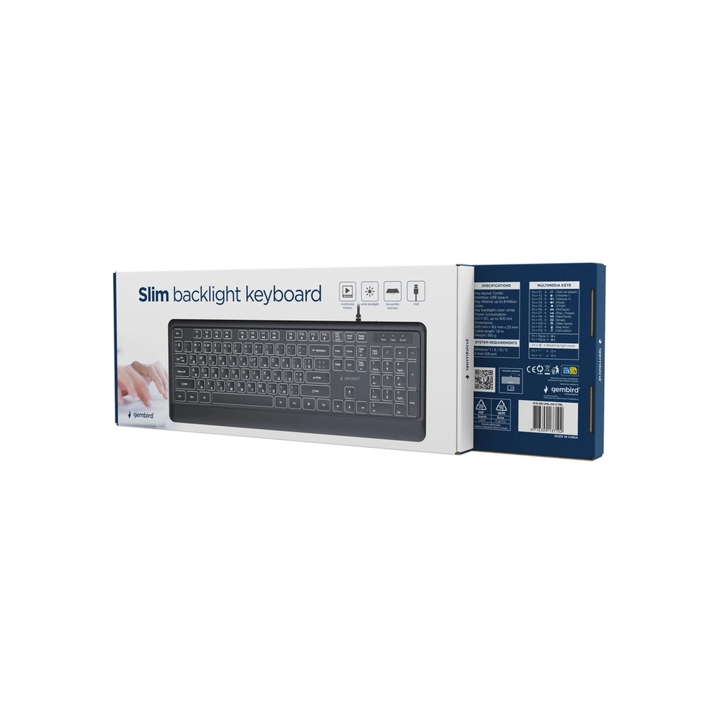 Клавіатура Gembird Slim Multimedia White Backlight USB Black (KB-UML-04-CYRL)