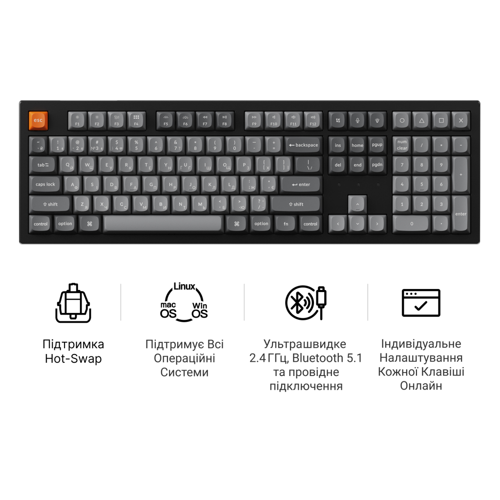 Клавіатура Keychron K10 Max Keychron Super Banana Switch RGB UA Black (K10M-H4-UA)