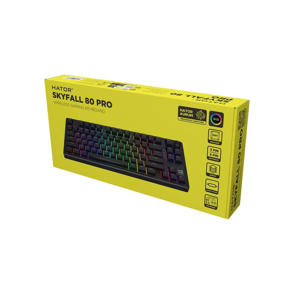 Клавіатура Hator Skyfall 80 PRO Aurum Vanila Silent RGB Wireless/Bluetooth/USB UA Black (HTK4181UA)