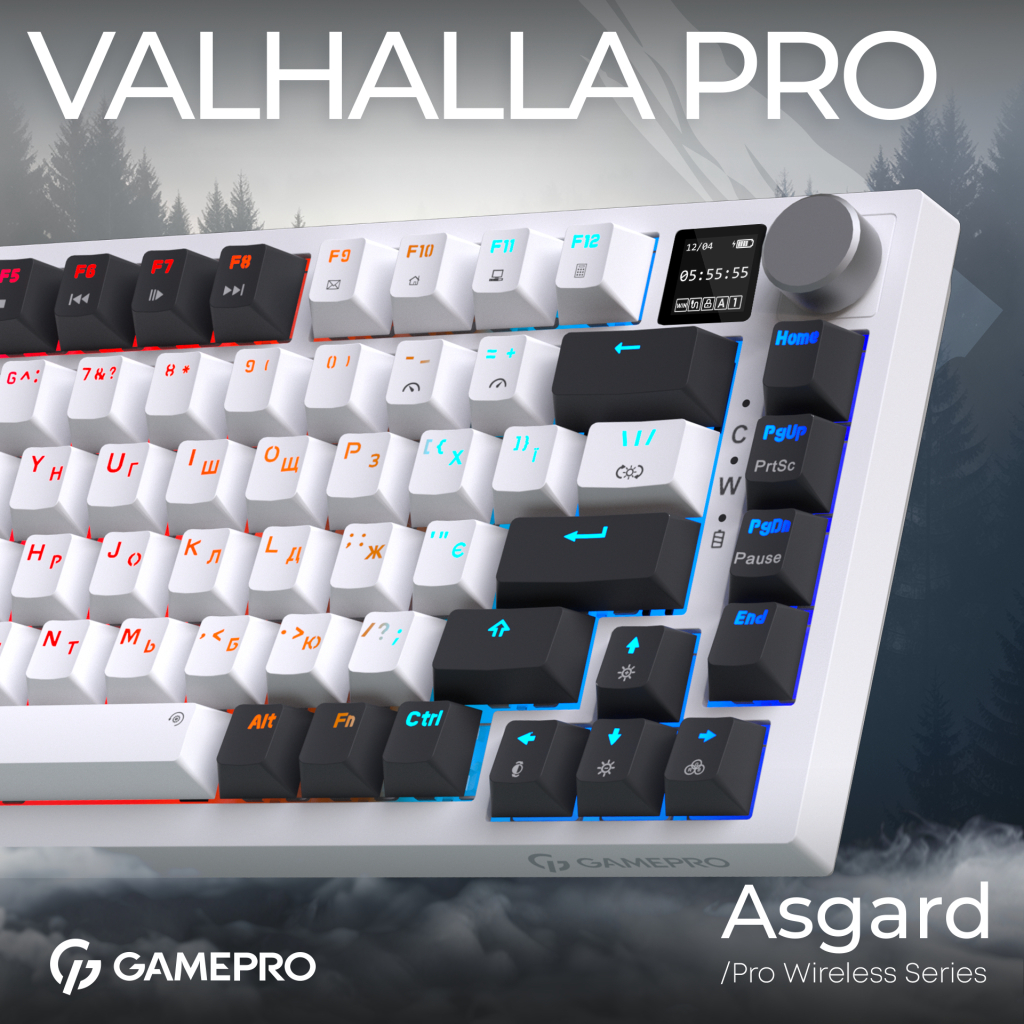 Клавіатура GamePro Asgard Valhalla Pro QLAB Sakura Switch RGB Bluetooth/Wireless/USB-C UA White (MK160-W-D-QS-PRO)