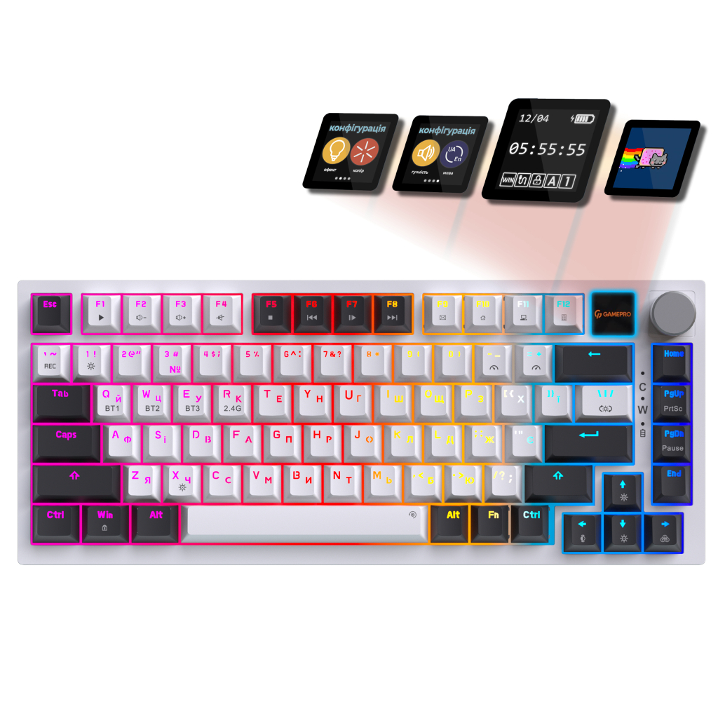 Клавіатура GamePro Asgard Valhalla Pro QLAB Sakura Switch RGB Bluetooth/Wireless/USB-C UA White (MK160-W-D-QS-PRO)